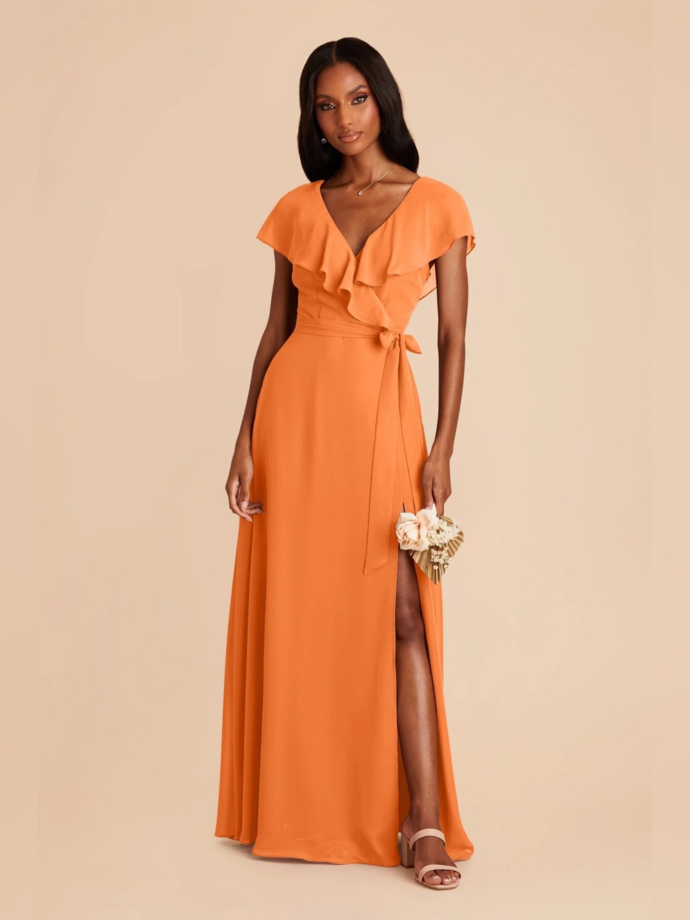 Birdy Grey Jackson Ruffled Wrap Maxi Dress Orange Chiffon XXL NWT